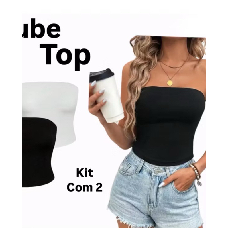 Kit 02 Cropped Tube Top Faixa Suplex Verão Blogueira Tomara Que Caia comprido