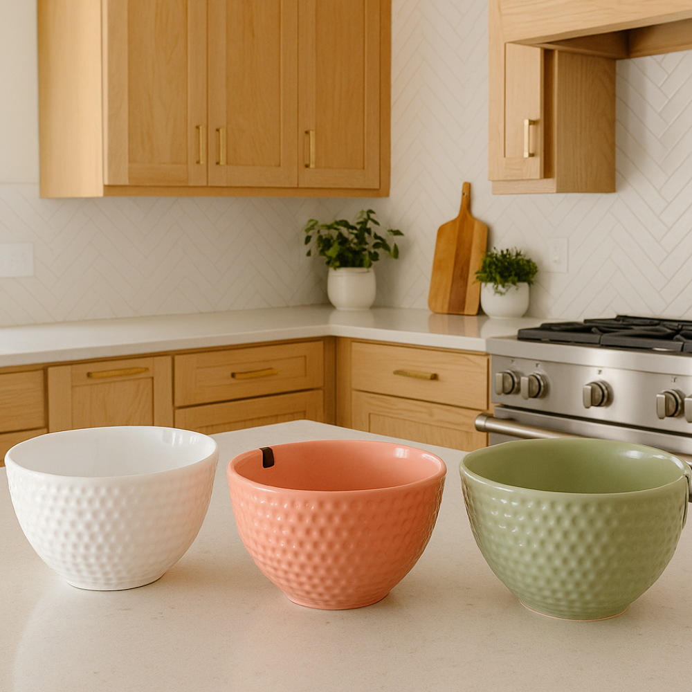 Kit 2 / 4 / 6  Bowl De Cerâmica Tigela Multiuso Redondo Linear Luxo Creme e Branco Presente Pote