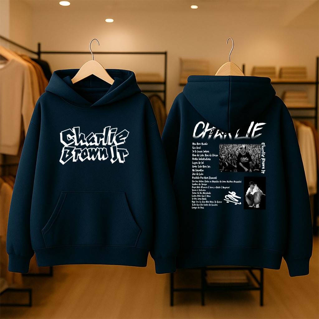 Moletom Algodão Flanelado Canguru Bolsos Capuz Colorido Charlie Brown Jr Hip Hop Rap Musica Saudade Eterna Fã