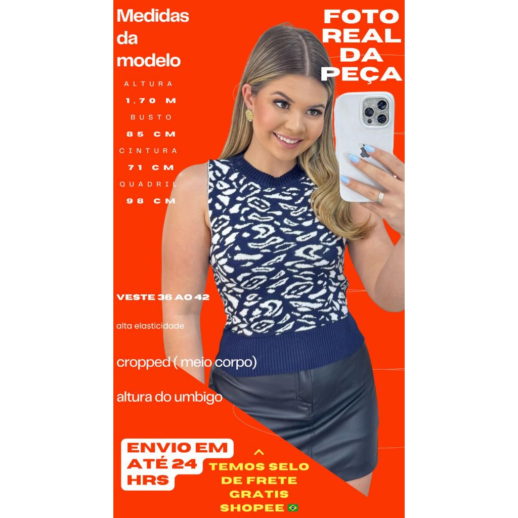 blusa feminina - cropped regata oncinha - animal print- basica elegante-  blusa sem manga- verão 2025 - tricot modal