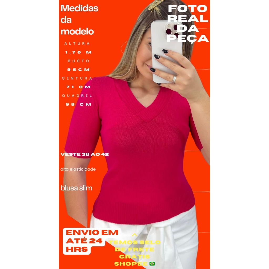 blusa feminina decote V | verão 2025| basica e elegante | tricot poliester e elastano