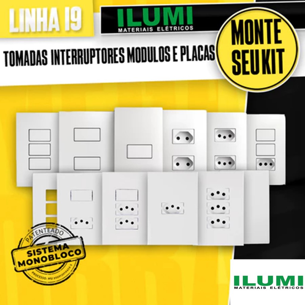 MONTE SEU KIT tomada 10a, 20a, interruptor simples, paralelo, tomada dupla, Recta Branco Gloss 4x2 Brilhante Tomada