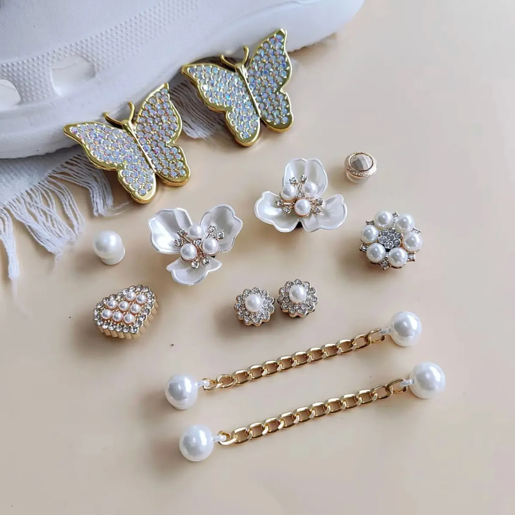 Kit 12 Charms Pingente Para Babuche Borboleta Gold