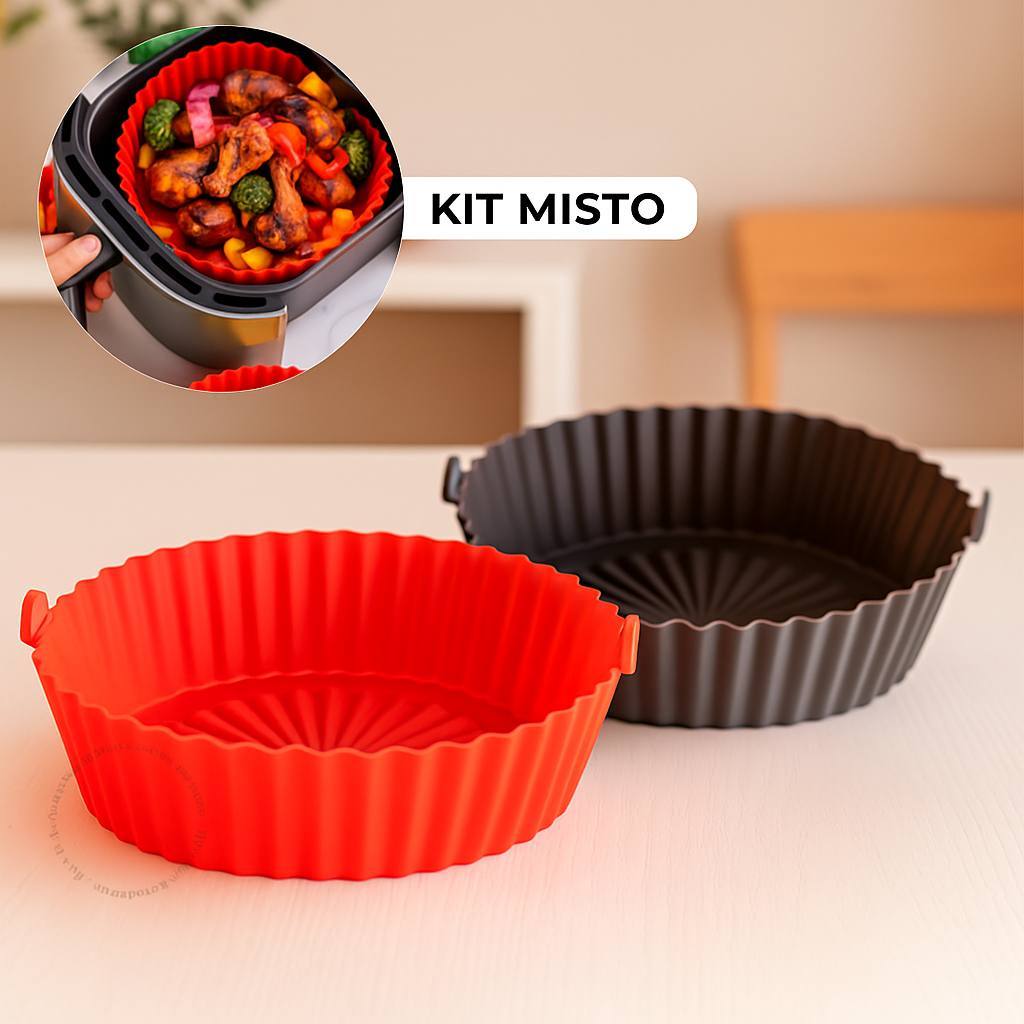 Kit 2 Forma Air Fryer Silicone Assadeira Fritadeira Redonda Antiaderente Reutilizável Flexível
