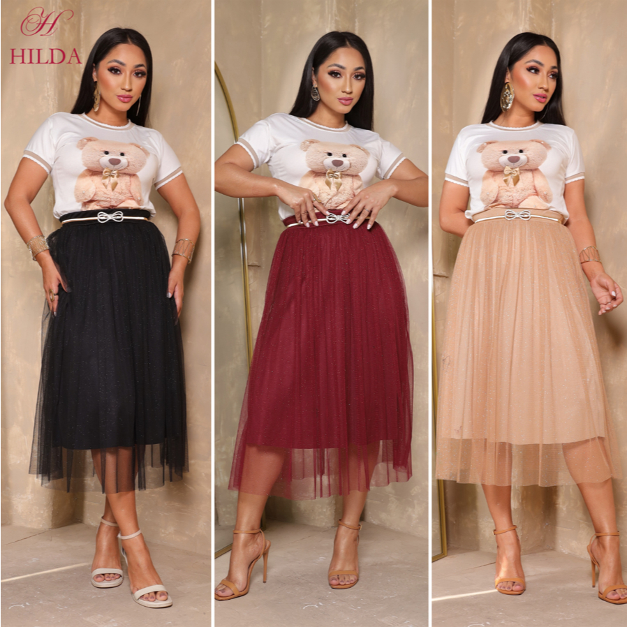 Saia Tule Midi de Brilho Glitter forrada Lisa Moda evangélica Fardamento Festividade Congresso em Oferta na Shopee