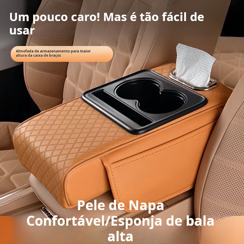 Suporte de Braço Multifuncional 4 em 1 para Carro com Porta-Copos e Porta-Lenços em Couro PU em Oferta na Shopee