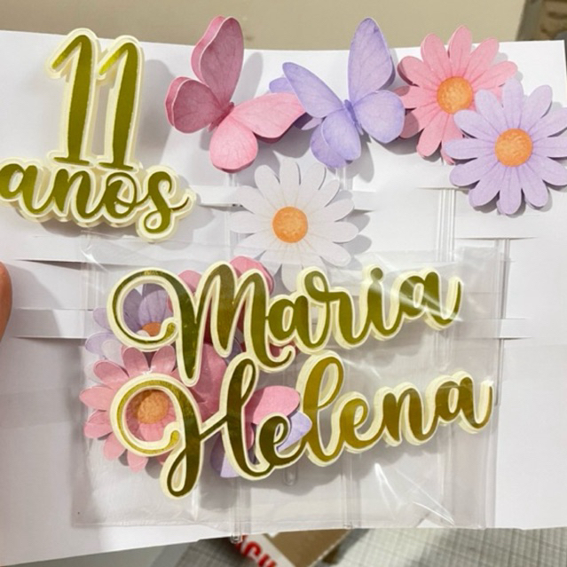 Topo De Bolo Borboletas e Margaridas / Jardim Encantado / Topo de Bolo Personalizado em Oferta na Shopee