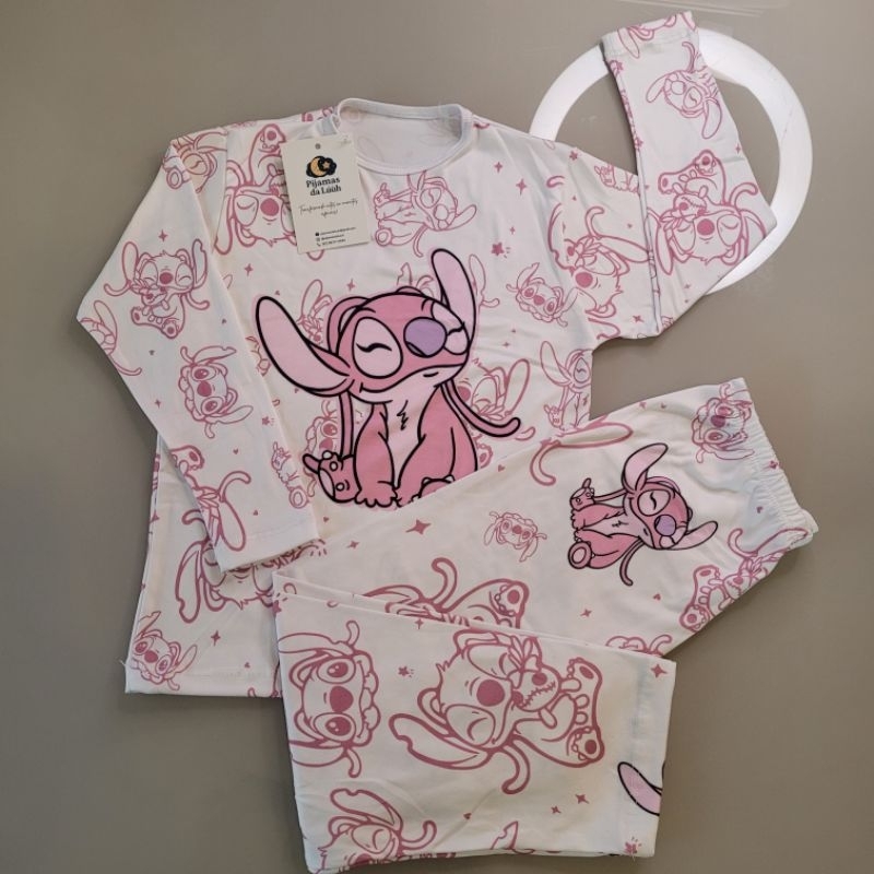 Pijama infantil stitch conjunto menino menina 100% algodão antialérgico personagem manga longa calça