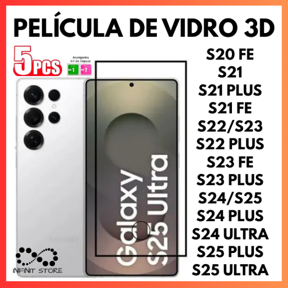 Película De Vidro 3D Temperado Para Samsung S10E S10 S20 S21 S22 S23 S24 S25 PLUS ULTRA FE