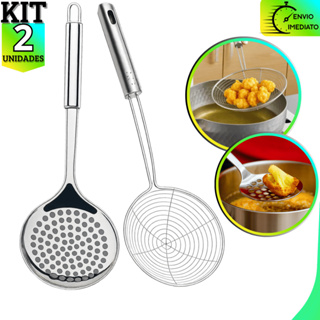 Kit 2 Escumadeiras Inox | Aramada Resistente p/ Cozinha e Fritura em Aço Inoxidável Premium em Oferta na Shopee