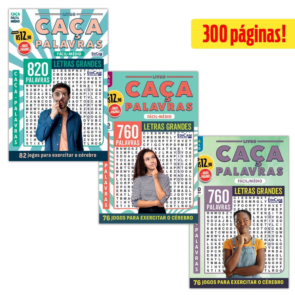 Kit 3 Livros Caça-Palavras ed.04 -Fácil/Médio - 74,76 e 79