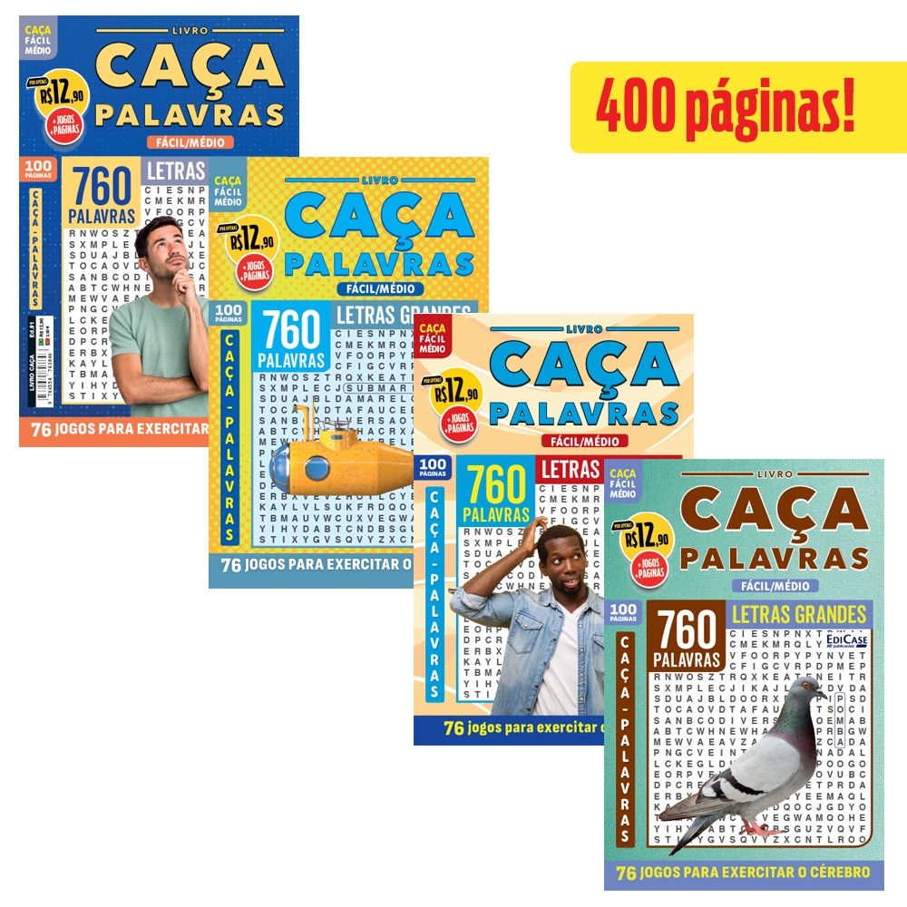 Kit 4 Livros Caça-Palavras ed.02 -Fácil/Médio - 83,85,91 e 95