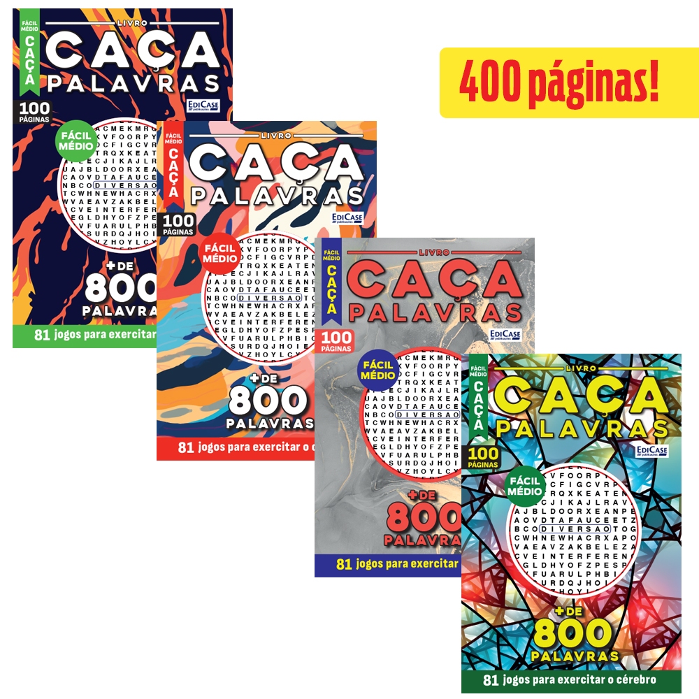 Kit 4 Livros Caça-Palavras ed.04 -Fácil/Médio - 60,63,65 e 67