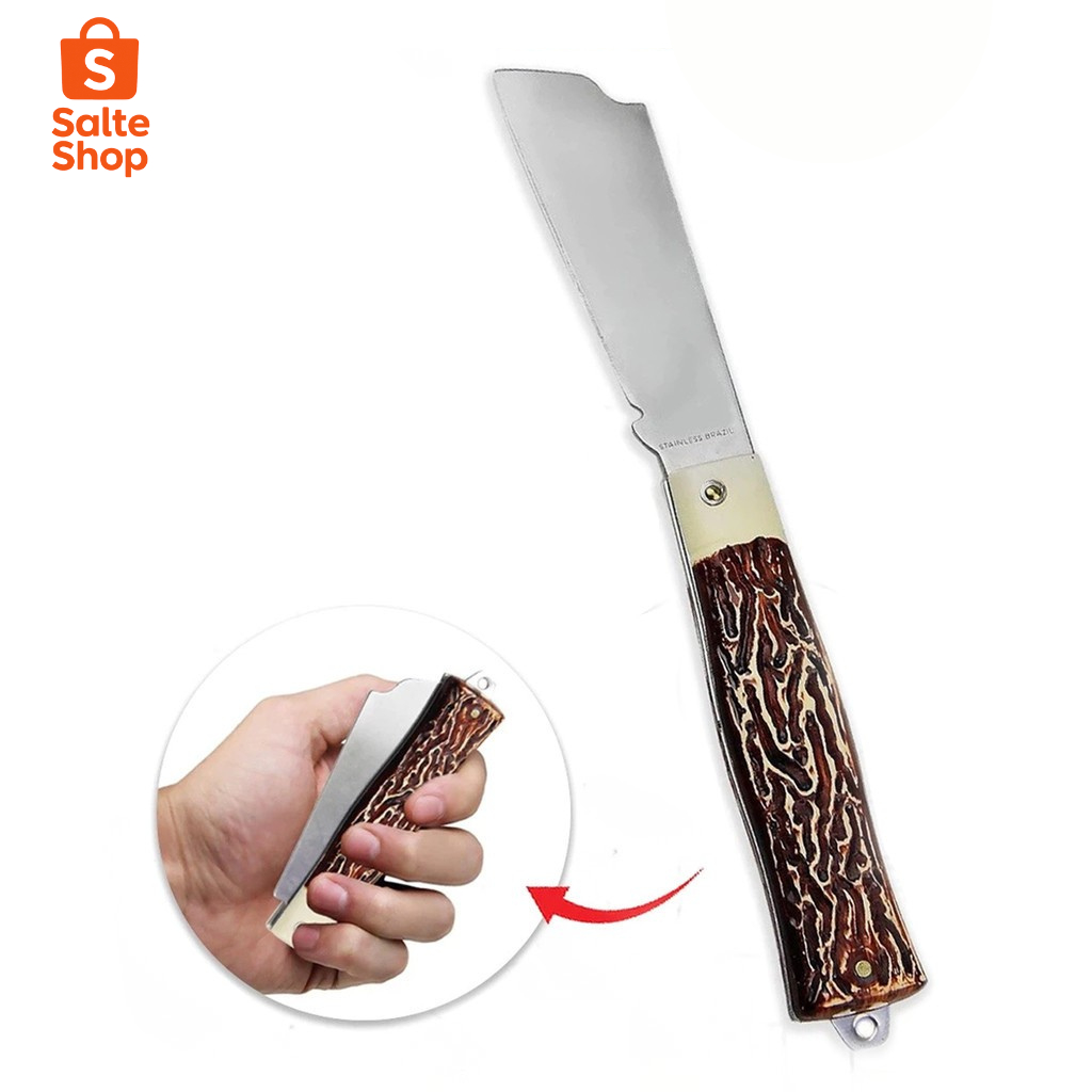 Canivete de Bolso Retrátil Ponta Larga Aço Inox Pica Pesca Roça Camping Dobrável 3,5" Profissional