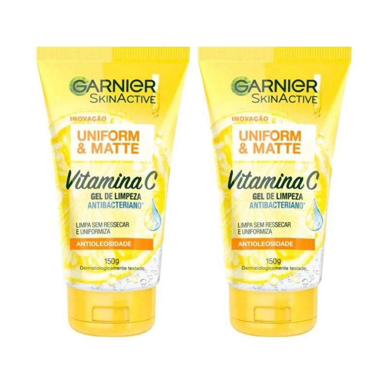 Kit com 2 Gel Limpeza Facial Garnier SkinActive Uniform & Matte Vitamina C – 150ml cada