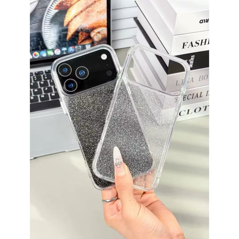 Capa Capinha Com Gliter Purpurina Brilho Fibra de Capacete Transparente Para IPhone 17 17PRO 17PRO MAX 17AIR Antipacto