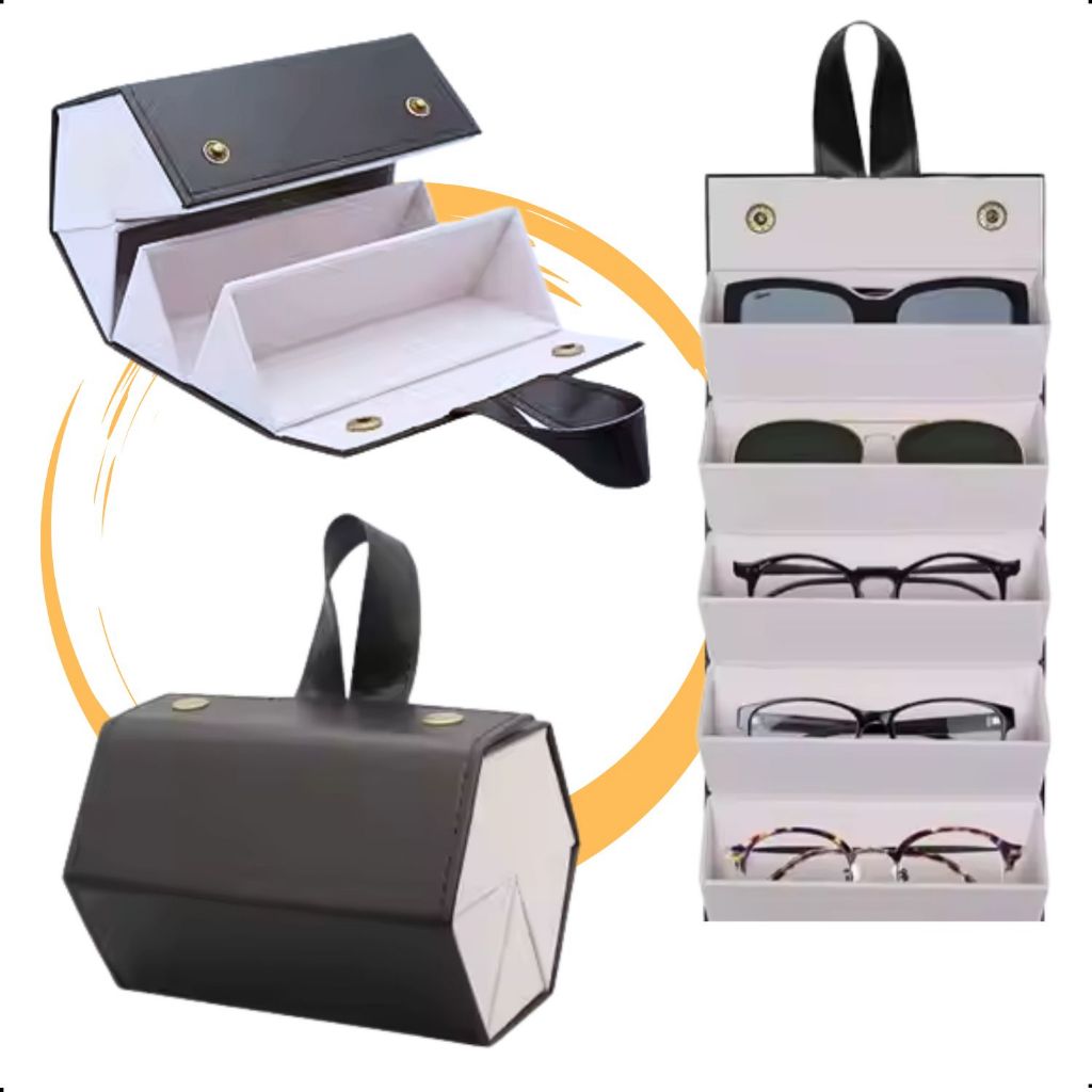 Estojo Porta Óculos Dobrável 5 Divisórias Viagem Portátil Couro Organizador em Oferta na Shopee