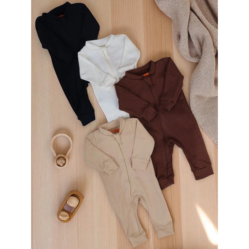 Kit 3 Macacão de Bebe Minimalista com Ziper Suedine Alta Qualidade (0 a 12 meses) (/P/M/G) em Oferta na Shopee