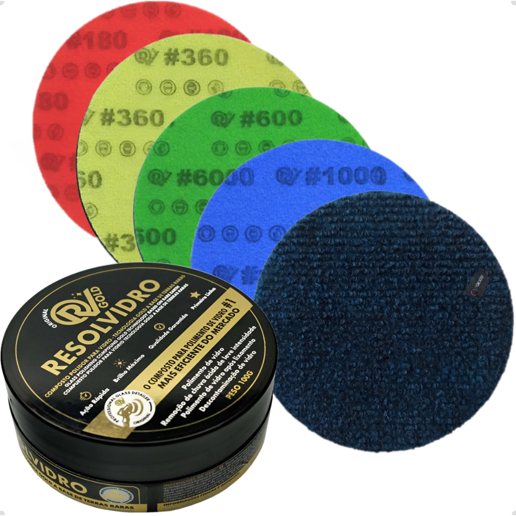 Kit Composto Resolvidro Gold Com Lixas E Boina Carpet 5pol