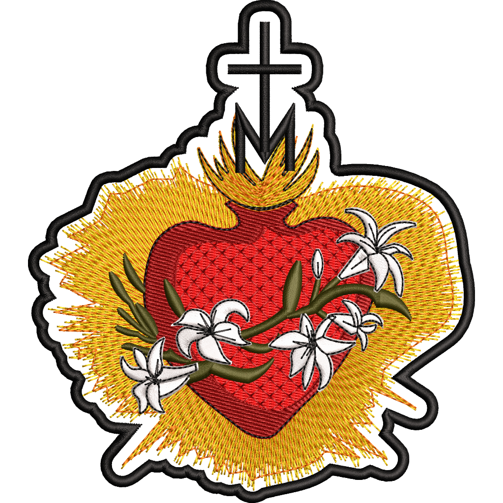 Patch Bordado Imaculado Coração de Maria de Jesus | Patch Religioso Personalizado Luxo