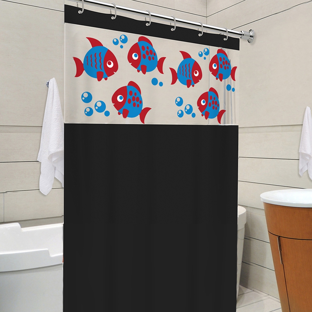 Cortina de Box com Visor para Banheiro Impermeável Antimofo - Aquário