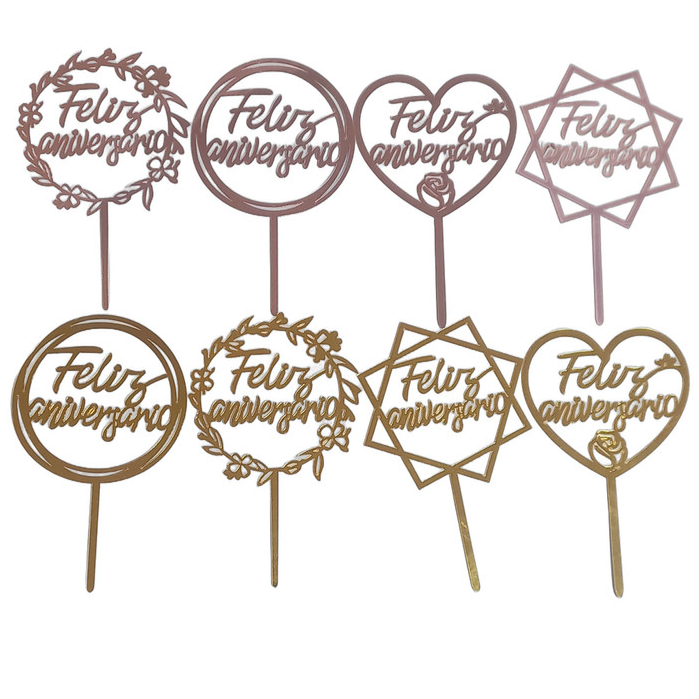 KIT com 2, 4, ou 6  Topo de Bolo em Acrílico 16cm - Feliz Aniversário. em Oferta na Shopee