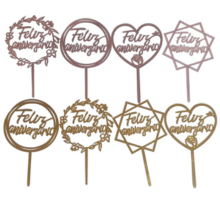 KIT com 2, 4, ou 6  Topo de Bolo em Acrílico 16cm - Feliz Aniversário. em Oferta na Shopee