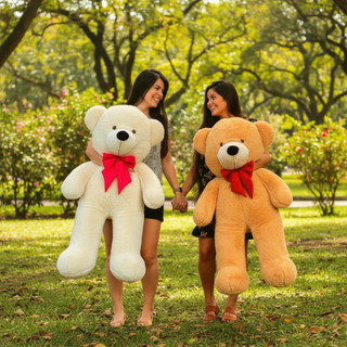 Urso Gigante Pelúcia Grande Teddy Com Laço 1,10m e 90cm Super Macio Premium Presente Fofo