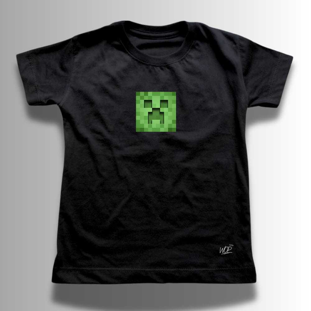 Camiseta Tshirt Infantil Unissex Minecraft Creeper Divertida Estampada Algodão Premium Confortável