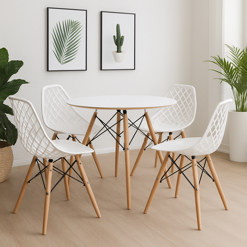 Conjunto Mesa de Jantar Redonda Chanfrada Eames 90cm com 4 Cadeiras Kaila DSW - La Mobilia em Oferta na Shopee