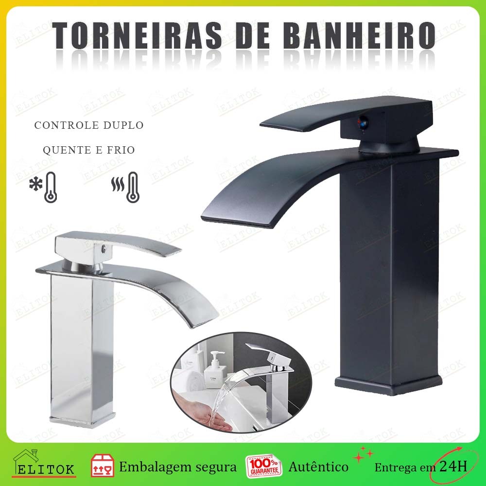 Torneira Banheiro Bica Baixa Inox Quente e Fria Monocomando Luxo Cascata Lavabo Cuba Bancada
