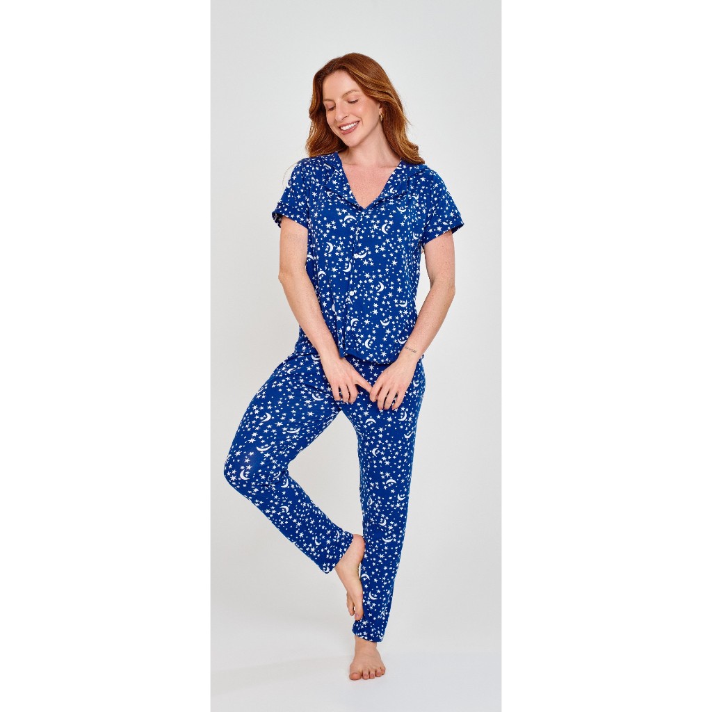 Pijama Americano Blogueirinha Curto Com Calça | Amamentação em Oferta na Shopee