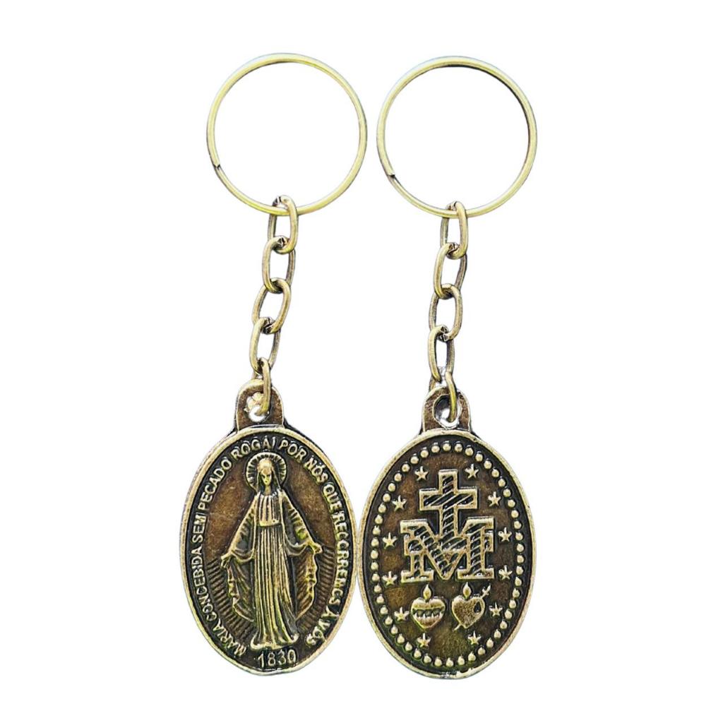 CHAVEIRO NOSSA SENHORA DAS GRAÇAS METAL BRONZE OURO VELHO - 24 UNIDADES