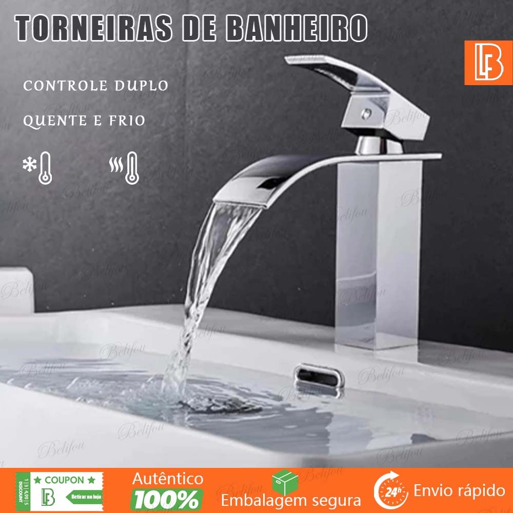 Torneira De Luxo Quente e Fria Banheiro Lavabo Cuba Baixa Cascata Monocomando Inox Cromada