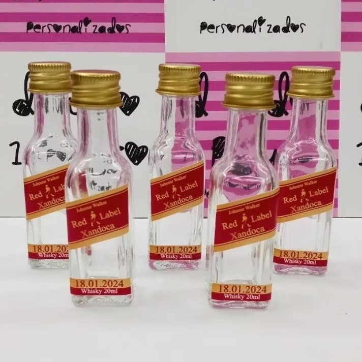 Mini garrafinha personalizada de vidro de 20ml Red para lembrancinha 10/15/20/30/40/50un