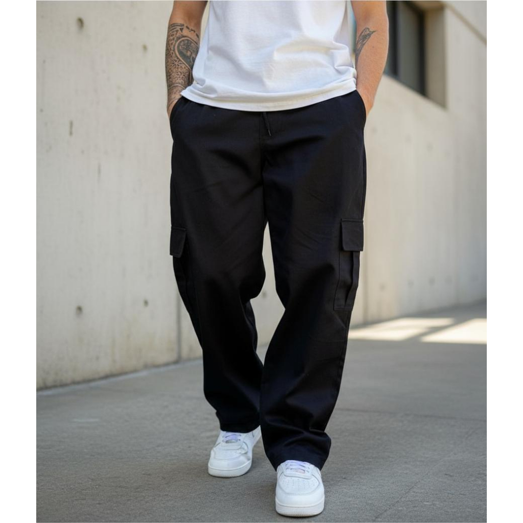 Calça Cargo Larga Skatista Cinza Preto Bege Masculina Feminina