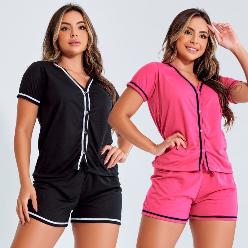 kit 02 pijama americano feminino blogueirinha short Doll americano em Oferta na Shopee