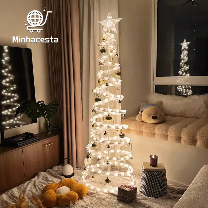 Árvore de Natal 1,8m iluminada LED com Kit Completo de Enfeites dobrável DIY Decoração Fes...