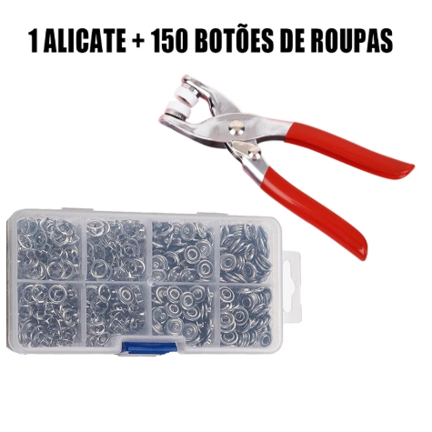 Conjunto de botões de pressão de metal para roupas de bebê + alicate, incluindo 150 botões de roupas