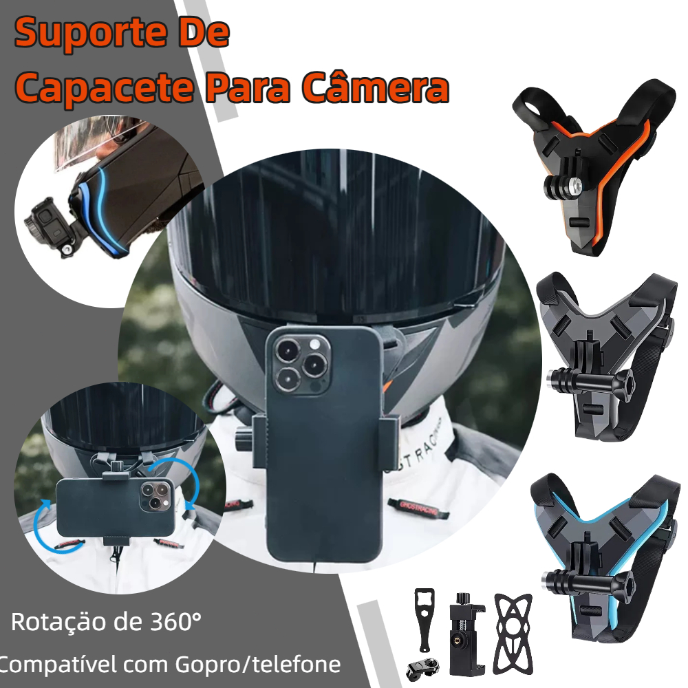 suporte de capacete para câmera de ação e celular queixo gopro sjcam em Oferta na Shopee