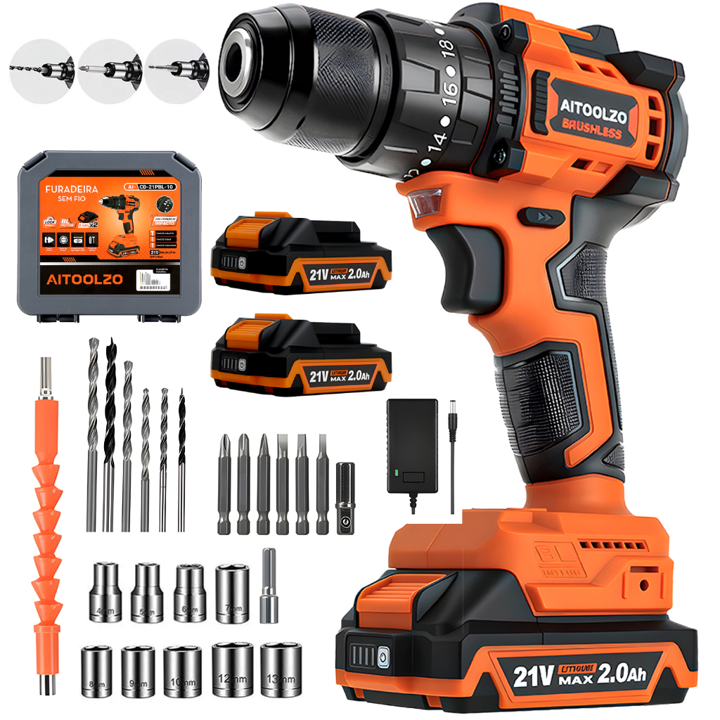 13mm Furadeira Parafusadeira Impacto Brushless  C/luz Aitoolzo em Oferta na Shopee