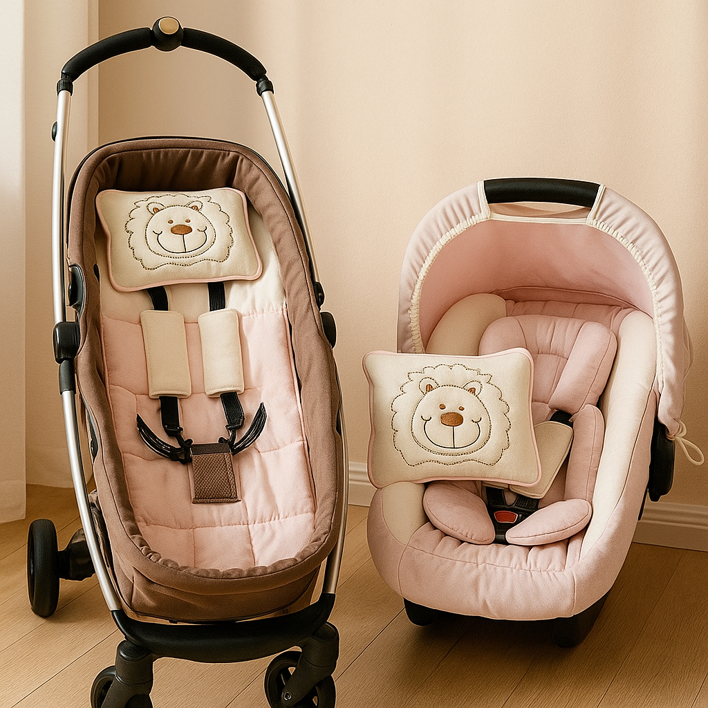 Kit PASSEIO– Capa Bebê Conforto + Carrinho com Apoio Anatômico, Capota Solar e Protetores de Cinto