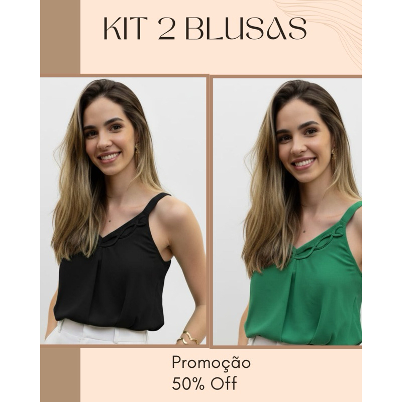 Kit 2 Blusas Feminina Regata Alça Larga Elegante Social Blusa Blusinha