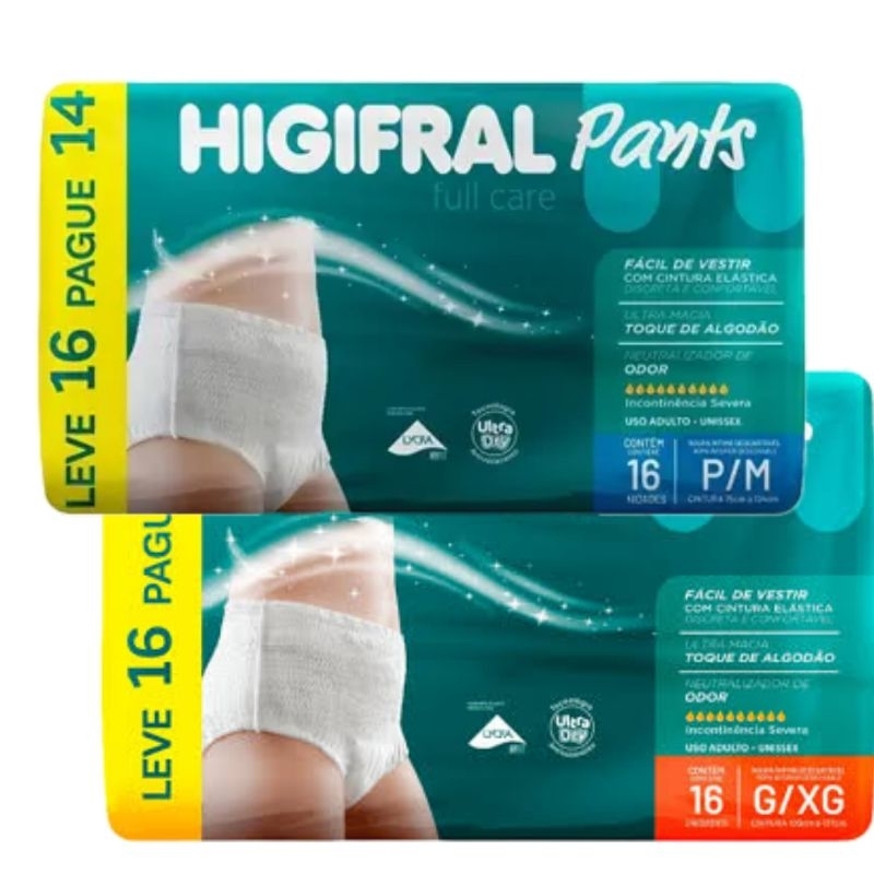 Fralda Geriátrica de vestir Roupa íntima Higifral Pants Full Care com 16 unid.