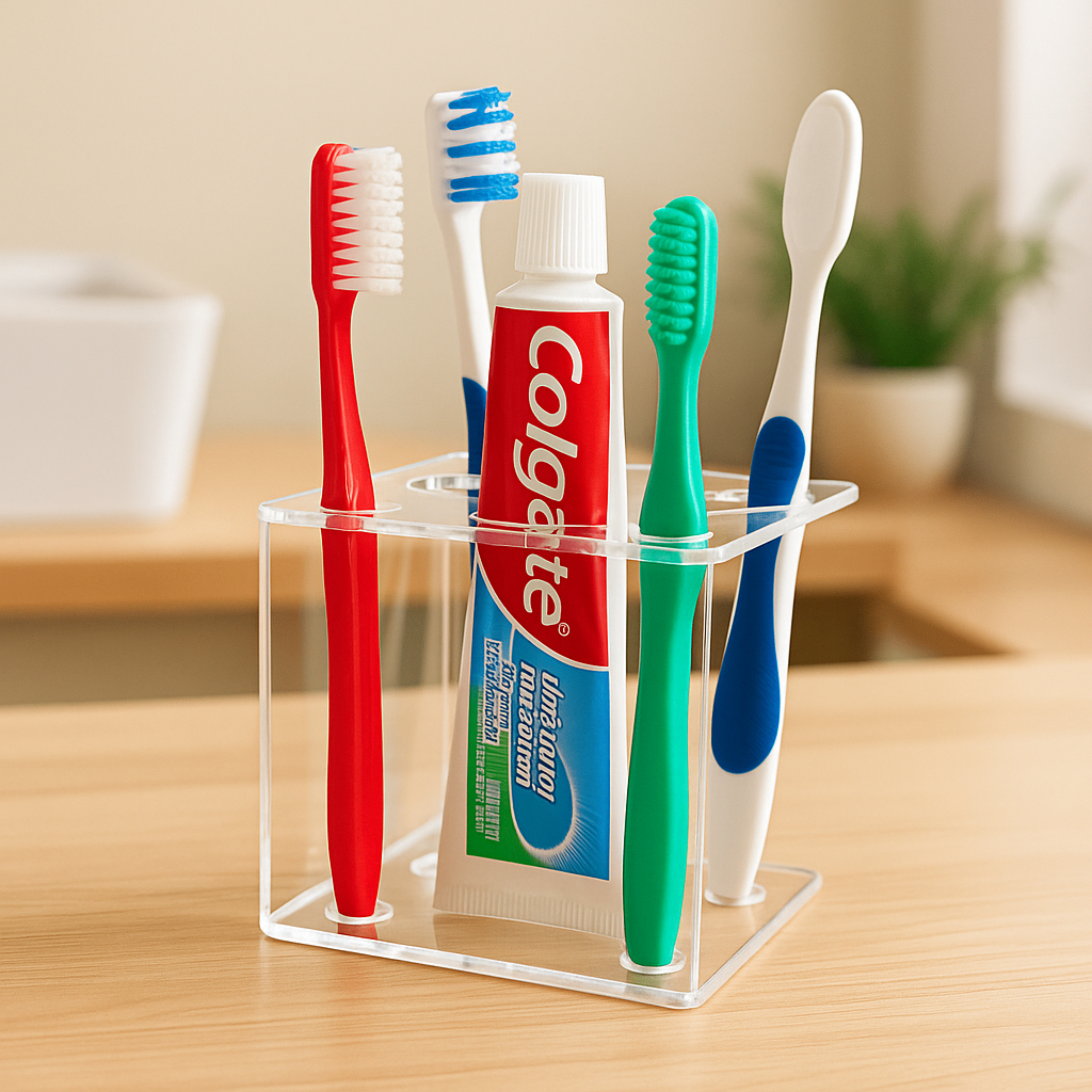 Porta Escovas Pasta Dente Acrílico Cristal Organizador Banheiro 3mm Suporte 4 Escovas Decoração em Oferta na Shopee