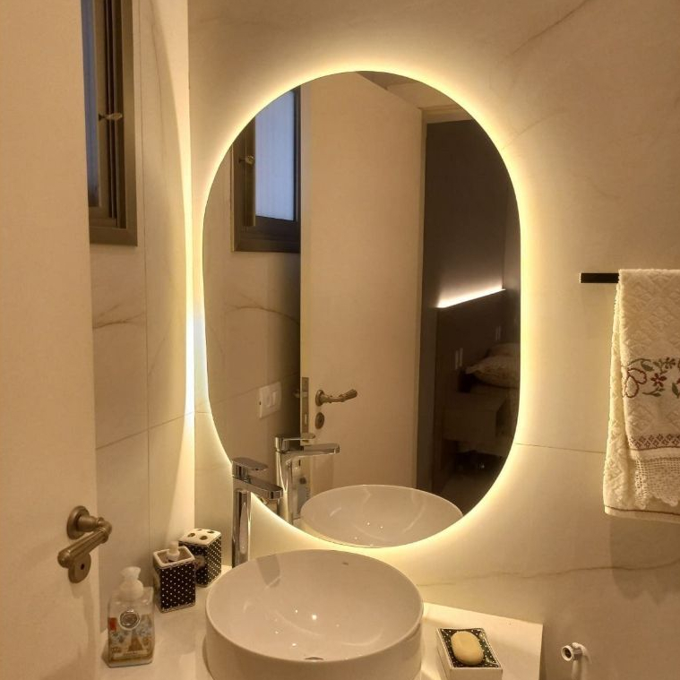 Espelho Oval Grande de Parede com LED Orgânico Luz Quente e Fria para Banheiro, Sala e Quarto
