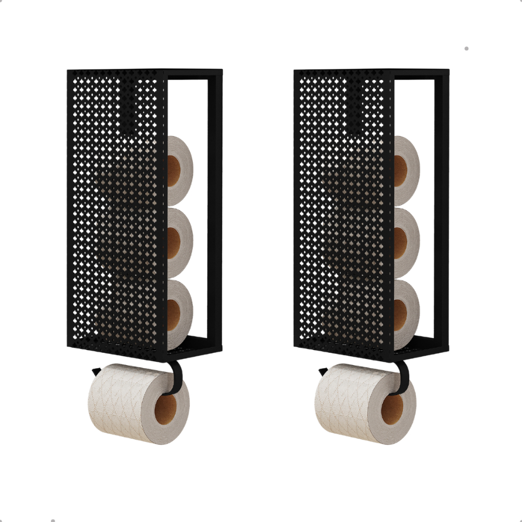 Kit 2 Porta Papel Higiênico Suporte Papel Higiênico p/ Banheiro 4 Rolos Estilo Industrial Preto