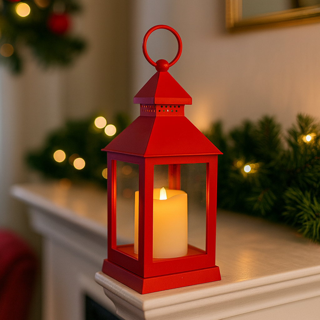Lanterna Decorativa com Vela LED Lampião 24cm – Vermelha/Preta/Branca Abajur Minimalista para Mesa Festa