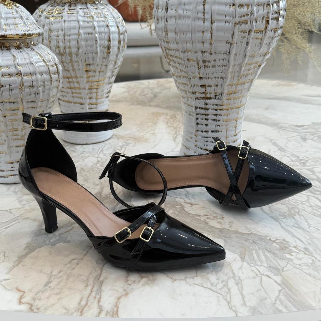Scarpin Salto 7cm com Fivelas – Elegância e Sofisticação Pé da Gata em Oferta na Shopee
