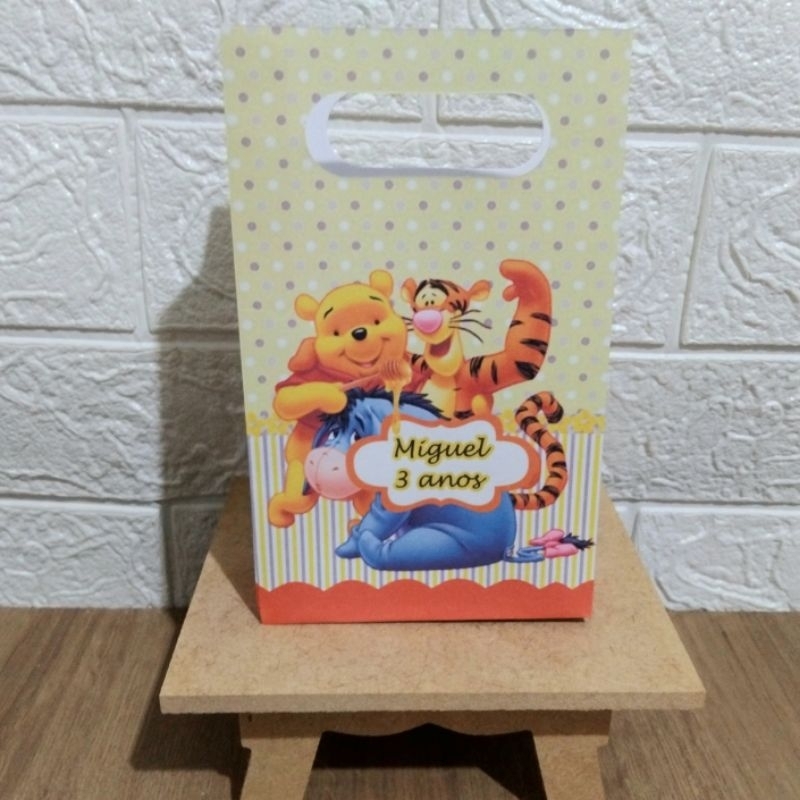 Sacolinha Personalizada Ursinho POOH tamanho (P)  lembrancinha festa Aniversário